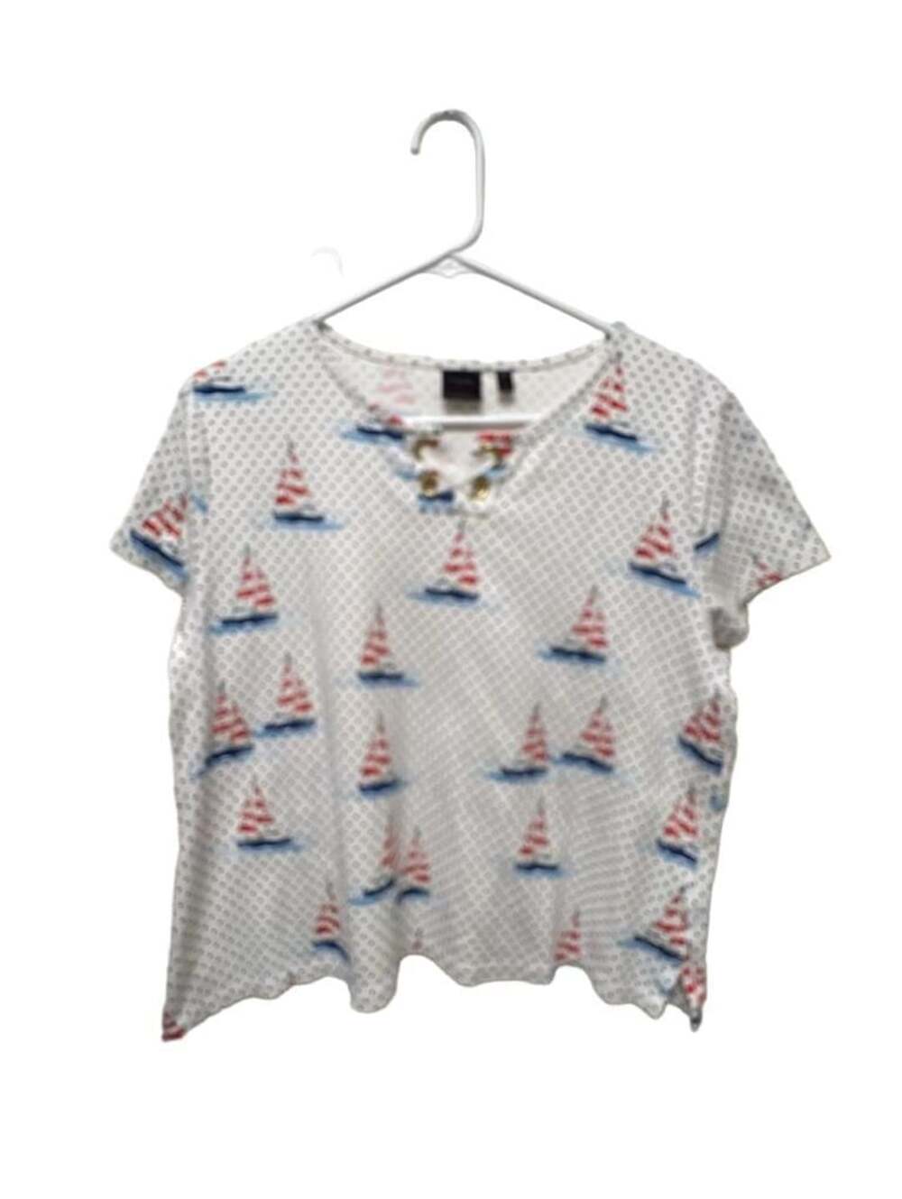 Rafaella Studio Short Sleeve Sailboat Polka Dot Top Womens PXL
